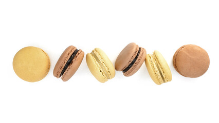 Pile of macaron cookies isolated on white background