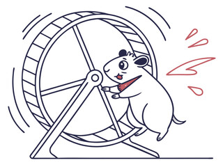 Cartoon hamster running tirelessly in an exercise wheel