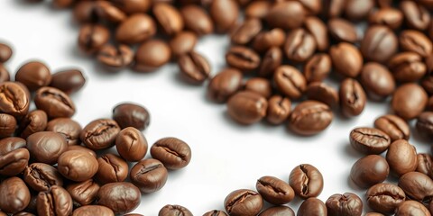 Fototapeta premium Close-up of roasted coffee beans, isolated on white, coffee, rich