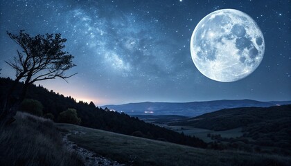 night landscape with moon and stars
