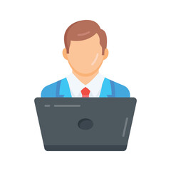 Grab this flat icon of virtual worker at computer