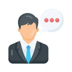 A flat style icon showing person speaking action