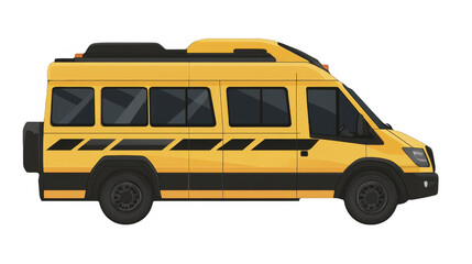 Yellow utility van with stripes on a transparent background, PNG image, PNG file.
