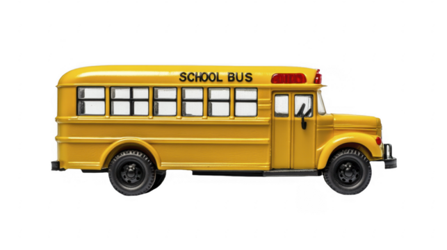 Detailed Yellow School Bus Side View on a transparent background, PNG image, PNG file. - Powered by Adobe
