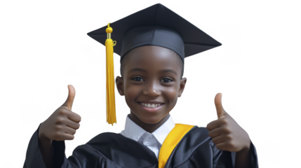 Smiling African graduate giving thumbs up on a transparent background, PNG image, PNG file.