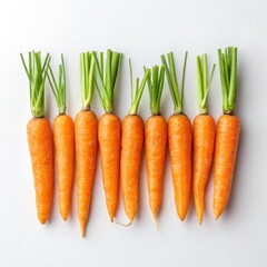 Eight Baby Carrots in a Row, Fresh Produce Image, White Background baby carrots, fresh vegetables