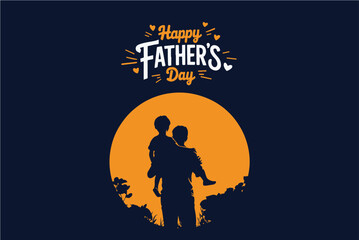 Minimalist Father’s Day Greeting Card with Silhouette and Orange Sun on Navy Background

