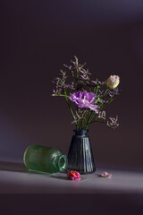 Small bouquet in a small glass vase. Minimalism.