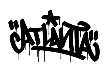 Vector graffiti tag “Atlanta” in solid black with drip effects. Bold urban style featuring realistic paint drips, perfect for street art, hip hop culture, and edgy graphic design projects.