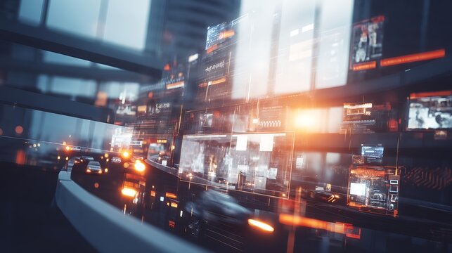 Futuristic interface overlaid on modern highway