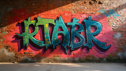 Vibrant graffiti art on brick wall. Ultra realistic graffiti shadows. Textured brick wall backgrounds. Colorful urban street art ideas.