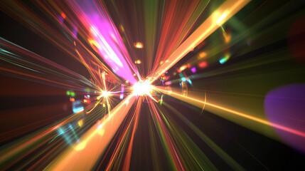 Obraz premium Multidimensional light beams refracting, abstract quantum physics visualization of energy and space.
