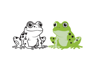 Fototapeta premium Cartoon illustration featuring a green frog and its outline for educational purposes