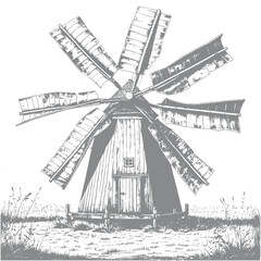 Fototapeta premium Vintage Windmill in a Rural Landscape
