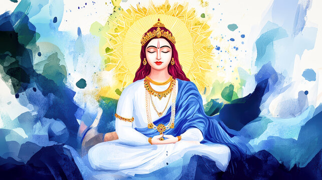 Hindu God Radha Rani Digital Art Painting Colorful Abstract Background Wallpaper Mural Poster Divine Feminine Energy Love Devotion Spirituality Mythology Illustration Artwork Krishna's Beloved Gopi