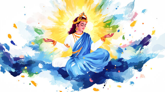 Hindu God Radha Rani Colorful Abstract Painting Divine Love Spirituality Krishna Janmashtami Holi Festival Meditation Peace Harmony Religious Artwork Indian Mythology Deity Worship Traditional Art