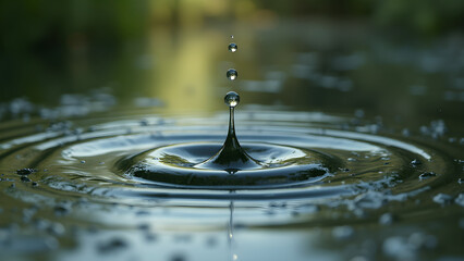 Water droplets making ripples. Silent pond beauty. Nature's stunning water effects. Ultra realistic pond scenes.