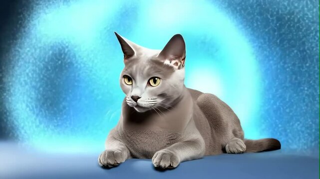 Elegant Gray Cat with Bright Yellow Eyes in a Studio Setting