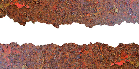 Rusted Grunge Metal Texture with Torn Edges on Transparent Background