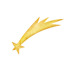 Beautiful gold and yellow shooting star isolated object from a large set of space collection. Watercolor digital illustration. Cute for the kids design, decoration of clothes, room, interior, textile © Ekaterina