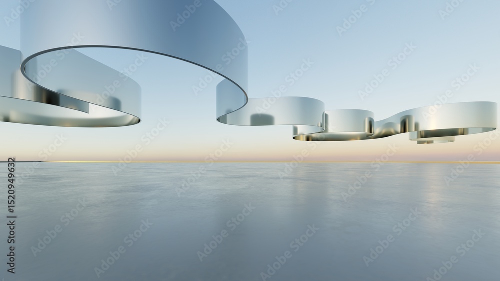 Poster 3d illustration of abstract wavy architecture background, minimal curved geometry architectural desi