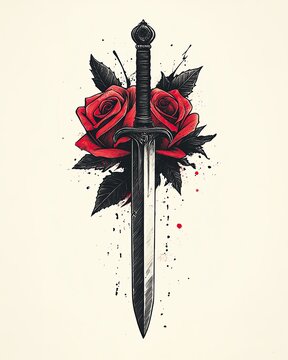 A striking image of a sword with roses.