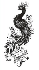 Fototapeta premium Elegant black and white peacock illustration.