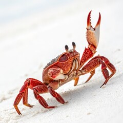 Red Crab on White Sand Beach Closeup, crustacean, beach animal