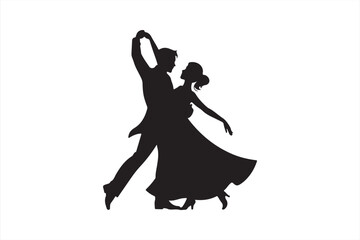 Romantic Dance Silhouette of Couple with “Amor” Lettering in Stylish Vector Art Composition