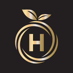  Initial Orange Logo combine with letter H vector template