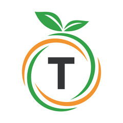  Initial Orange Logo combine with letter T vector template