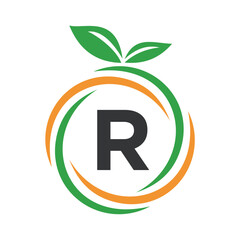  Initial Orange Logo combine with letter R vector template