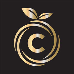  Initial Orange Logo combine with letter C vector template