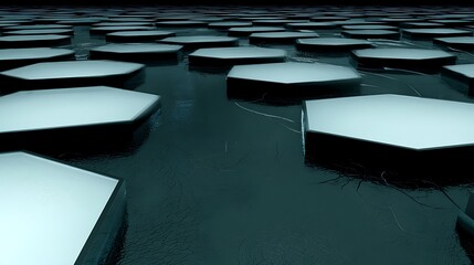 Hexagonal platform over dark cracked surface