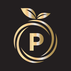 Initial Orange Logo combine with letter P vector template