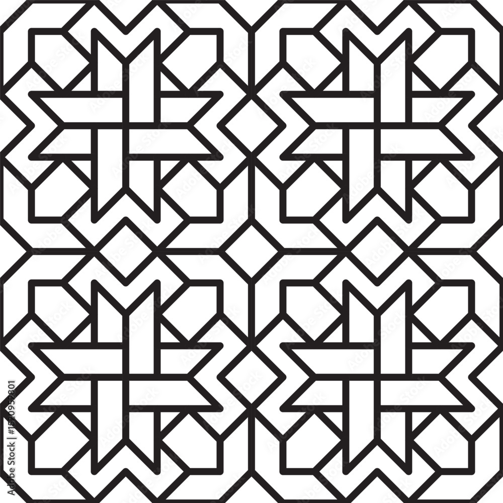 Poster intricate geometric line art seamless interlocking pattern repeatable background
