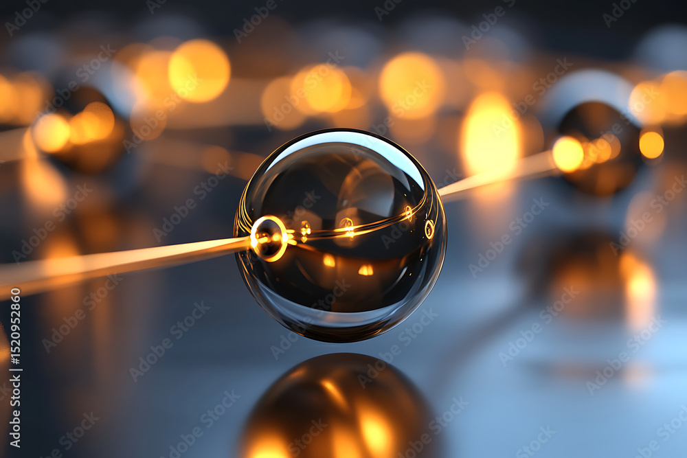 Poster crystal ball connection network concept shining golden light abstract digital communication system m