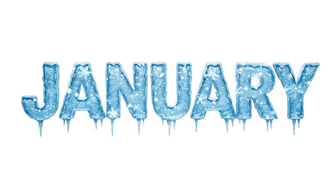 Icy January: A Frozen Month Text Design. A captivating graphic of the month "January" rendered in a stylized, icy blue typeface Transparent Isolated Background 