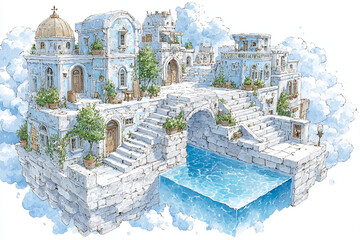 Fototapeta premium Fantasy White City Floating in the Sky