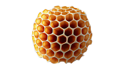 Honeycomb sphere, golden-orange, intricate texture