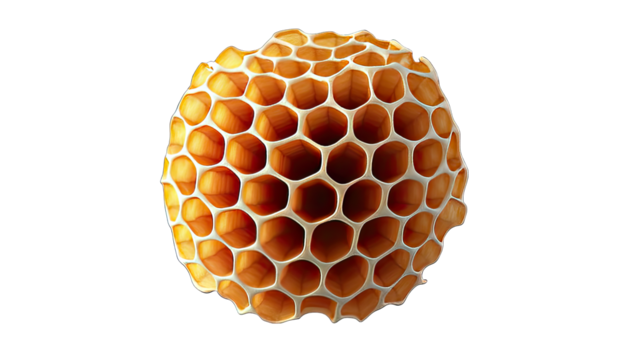 Honeycomb sphere, golden-orange, intricate texture
