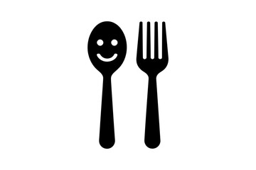 Smiling spoon and fork cutlery restaurant utensils