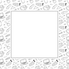 school frame. doodle education square frame. hand drawn school and education frame background. school background