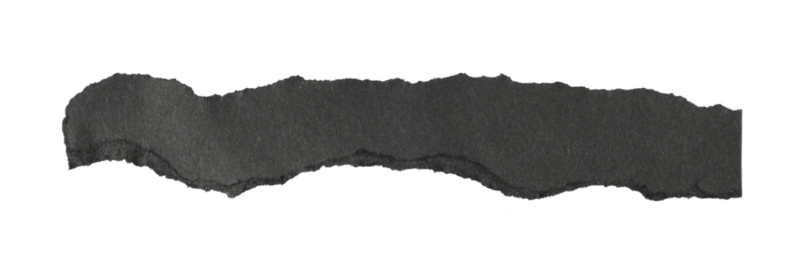 black ripped torn paper stripe isolated on white or transparent png