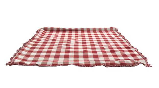 Red and white picnic blanket, created with AI, PNG