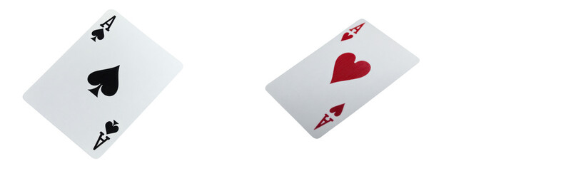 Obraz premium aces of spades and hearts isolated on white background.