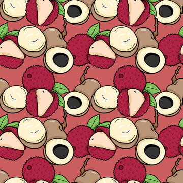 seamless pattern with Lynchee, Longan, hand drawing vector illustration design. 