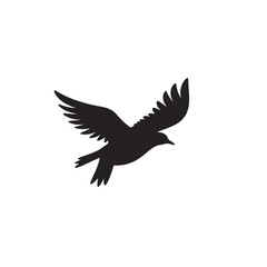Fototapeta premium Silhouette of a bird in flight, wings spread wide, soaring high above. Elegant bird silhouette perfect for pet loss announcements, funeral programs, or memorial cards.