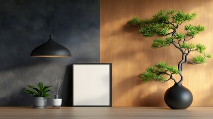 A minimalist office corner with a sleek display and natural accents  long title A contemporary