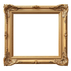 ornate gold frame, isolated on white background.